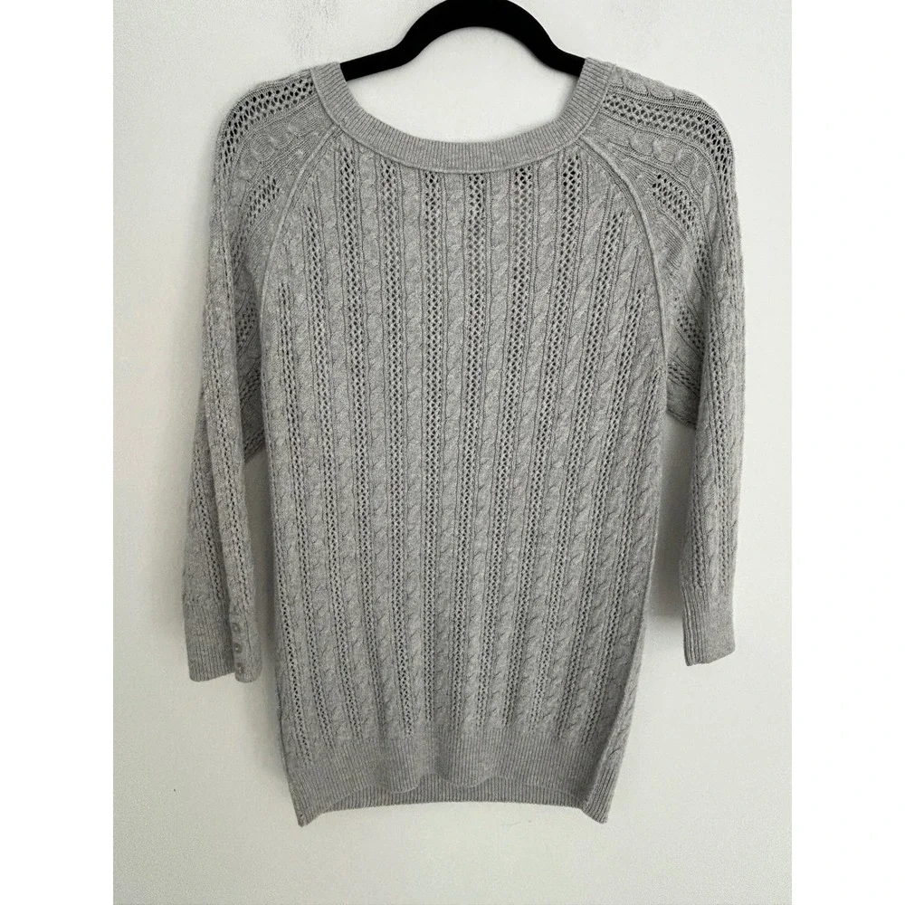 American Eagle Outfitters Gray Cable Knit Scoop Neck 3/4 Sleeve Sweater XL Soft